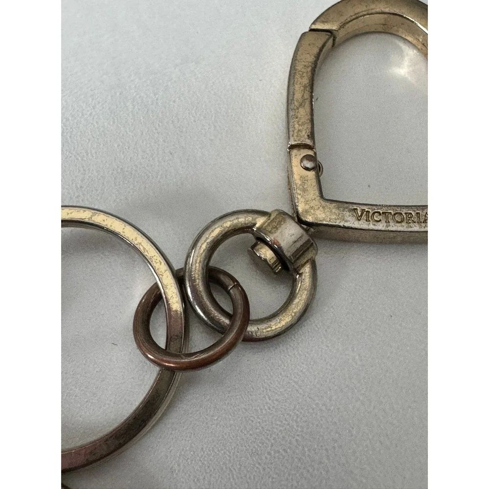 Victoria's Secret Gold Double Heart‎ Keychain Bag Charm Lobster Clasp Engraved